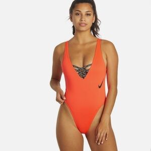Nike Orange One-Piece Swimwear with High-Cut Design